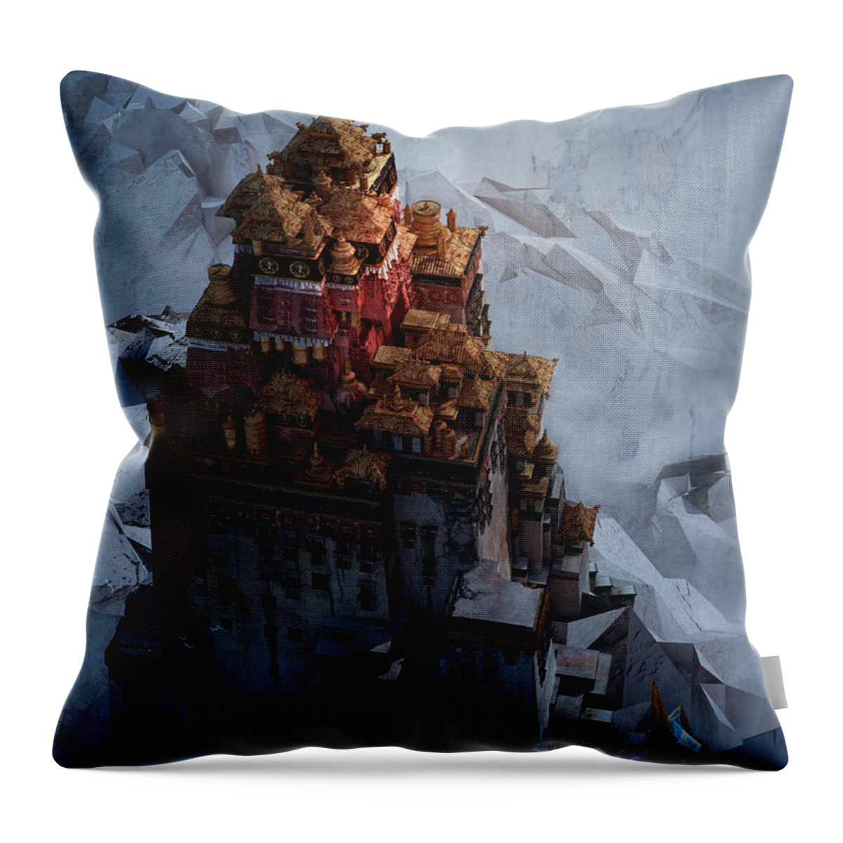 Landscape Throw Pillow featuring the digital art Wonders Holy Temple by Te Hu