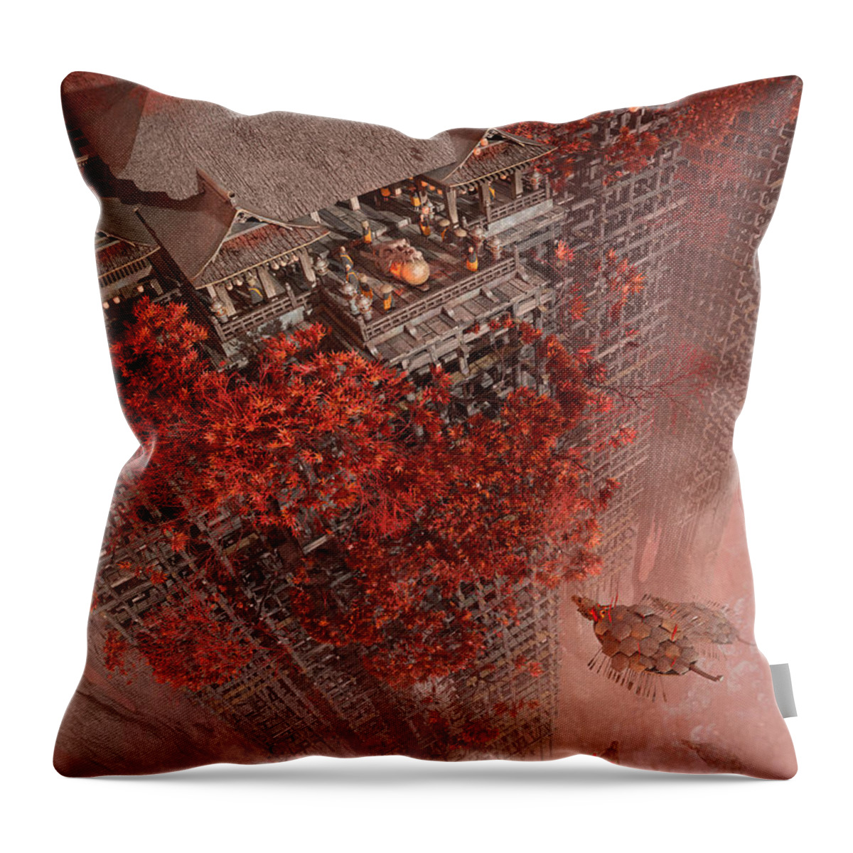 Landscape Throw Pillow featuring the digital art Wonders Liyomizu by Te Hu