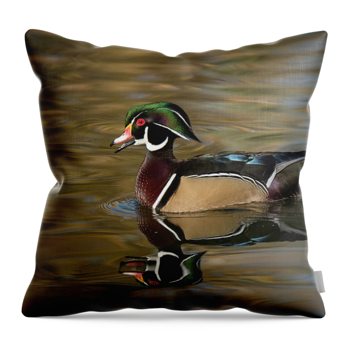 Photography Throw Pillow featuring the pyrography Wood Duck by Ron Woodbury