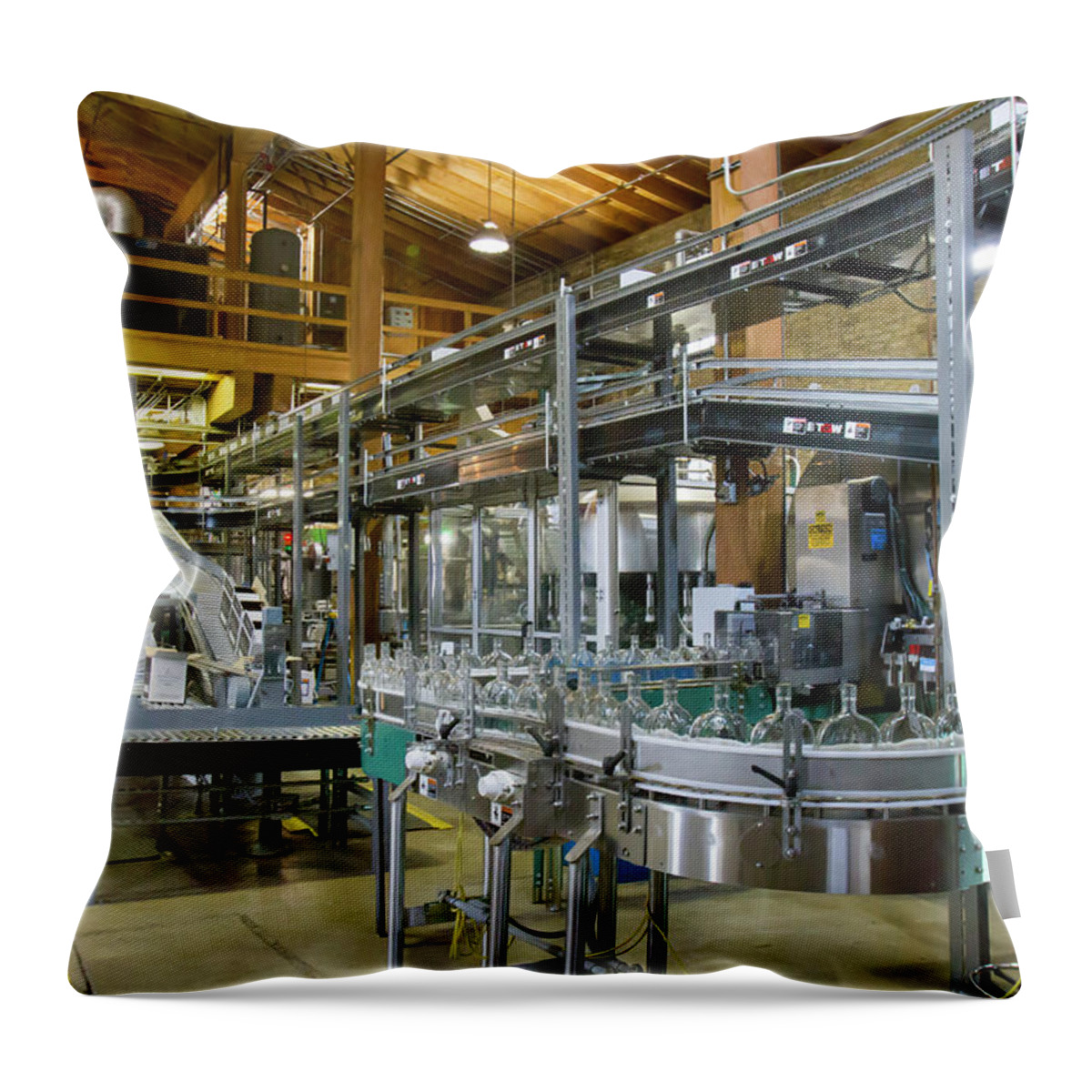 American Throw Pillow featuring the photograph Woodford Reserves bottling process by Karen Foley