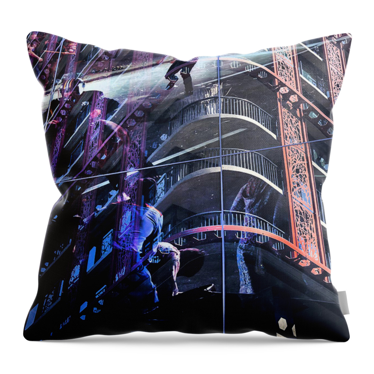Woodward's Throw Pillow featuring the photograph Woodward Building Stanley Cup Riots by Theresa Tahara