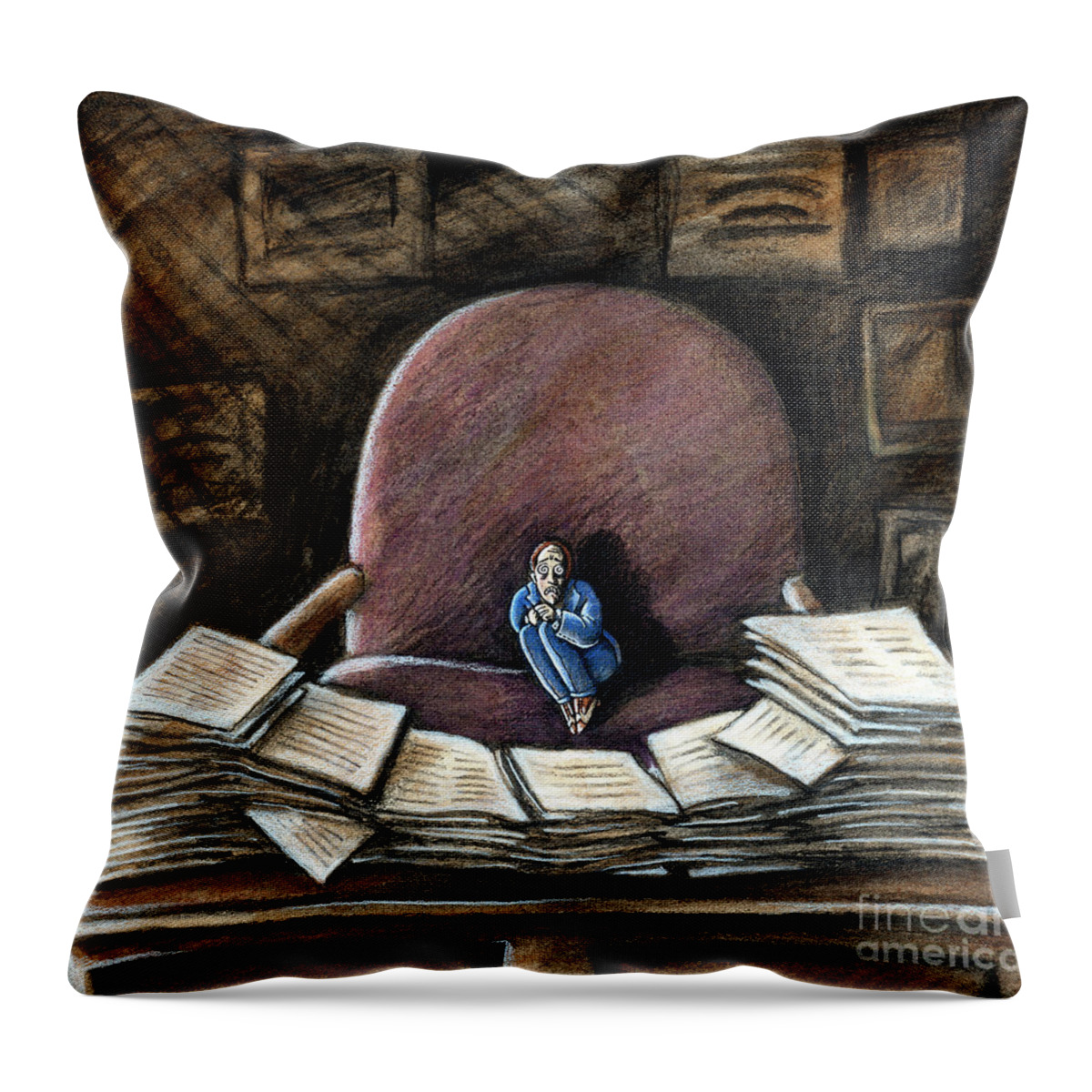 Work Throw Pillow featuring the drawing Work Anxiety by Valerie White