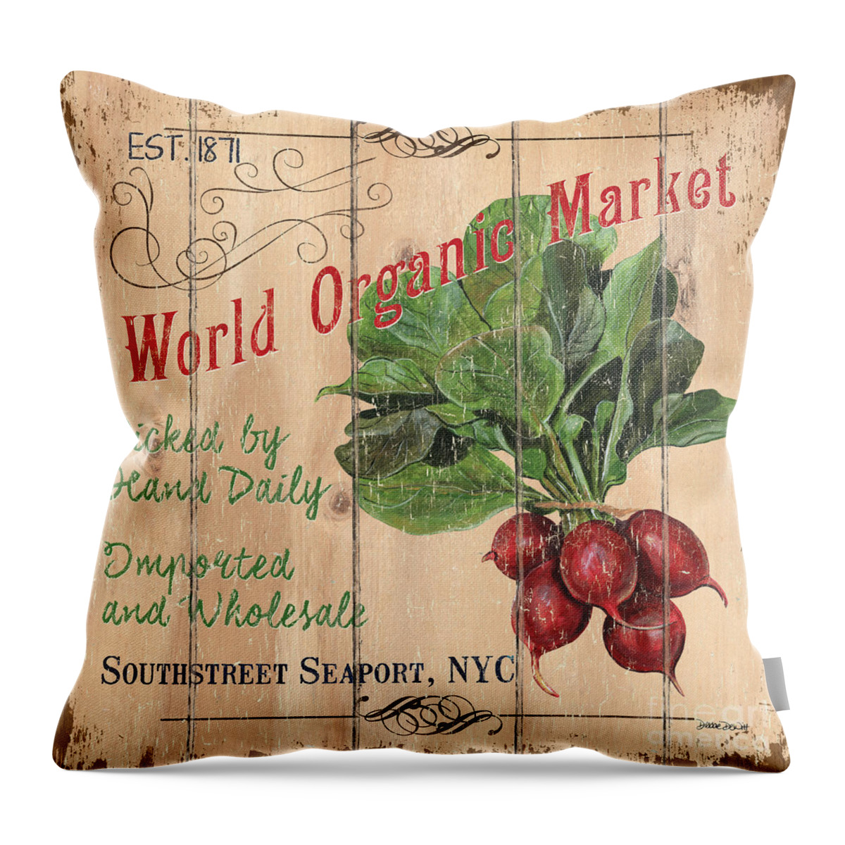 Market Throw Pillow featuring the painting World Organic Market by Debbie DeWitt