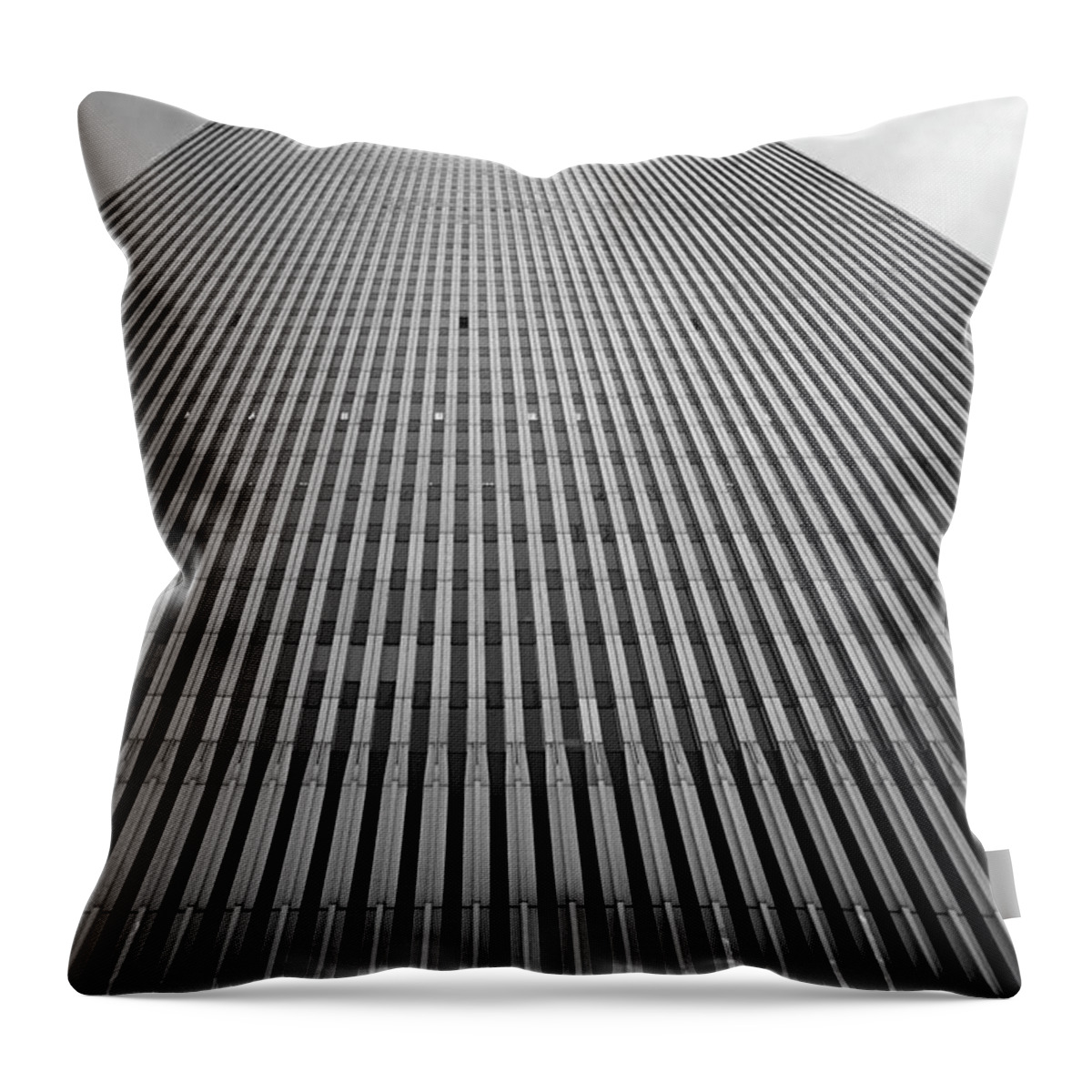 Lower Manhattan Throw Pillow featuring the photograph World Trade Center NYC Base of the South Tower 1985 by Kathy Anselmo