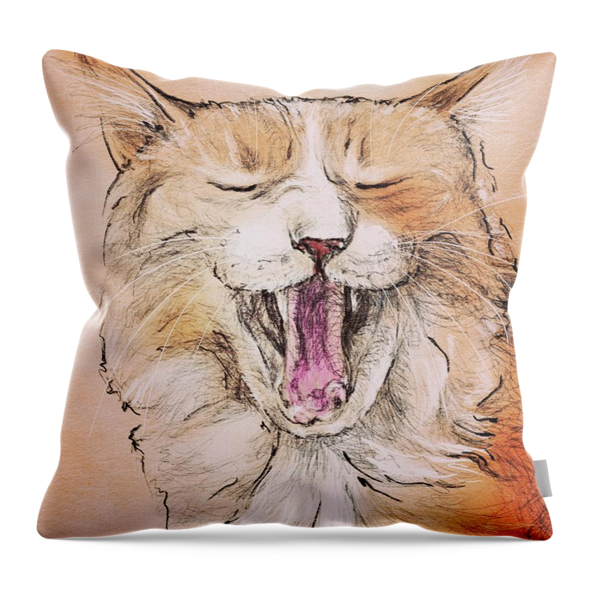 Cat Throw Pillow featuring the digital art Yawning Ginger Cat by AnneMarie Welsh