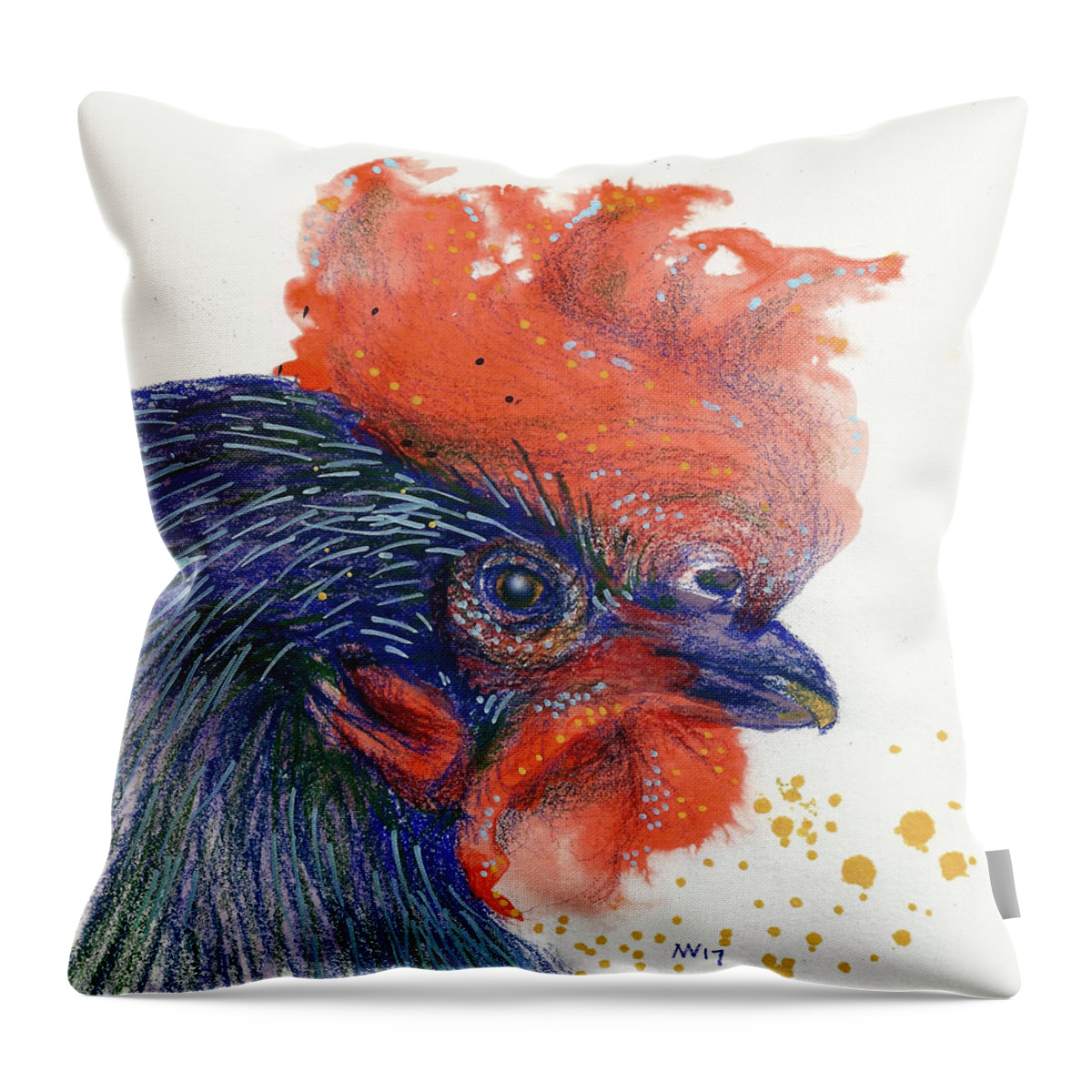 Rooster Throw Pillow featuring the mixed media Year of the Rooster by AnneMarie Welsh