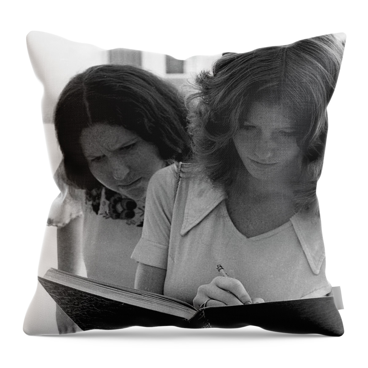 Phoenix Throw Pillow featuring the photograph Yearbook Signing, 1972, Part 1 by Jeremy Butler