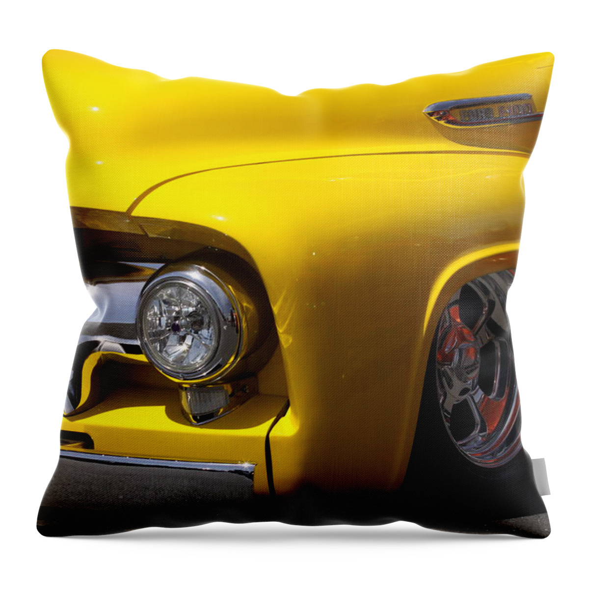 Ford Throw Pillow featuring the photograph Yellow custom Ford F100 by Jeff Floyd CA