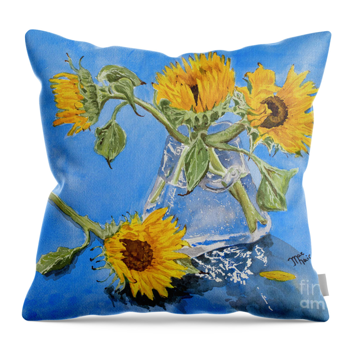 Watercolor Throw Pillow featuring the painting Sunflowers by Jackie MacNair