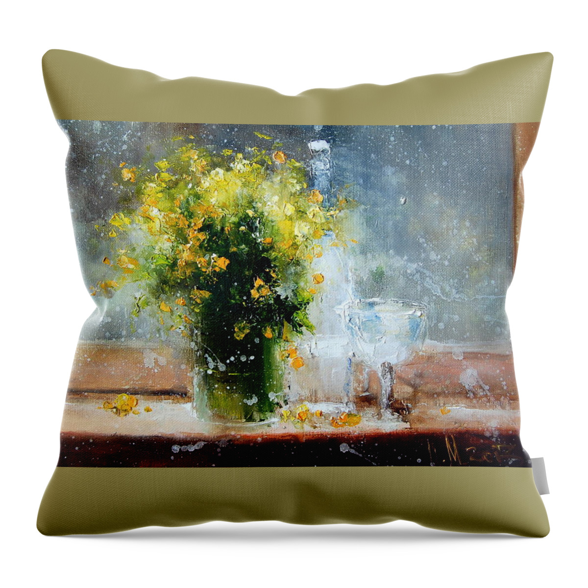 Russian Artists New Wave Throw Pillow featuring the painting Yellow Flowers by Igor Medvedev