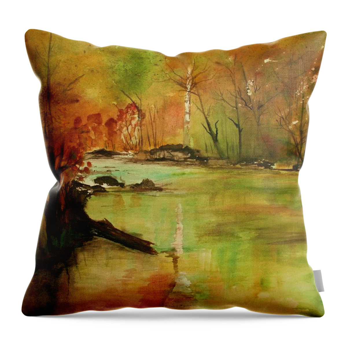 Landscape Paintings. Nature Throw Pillow featuring the painting Yellow Medicine river by Julie Lueders 