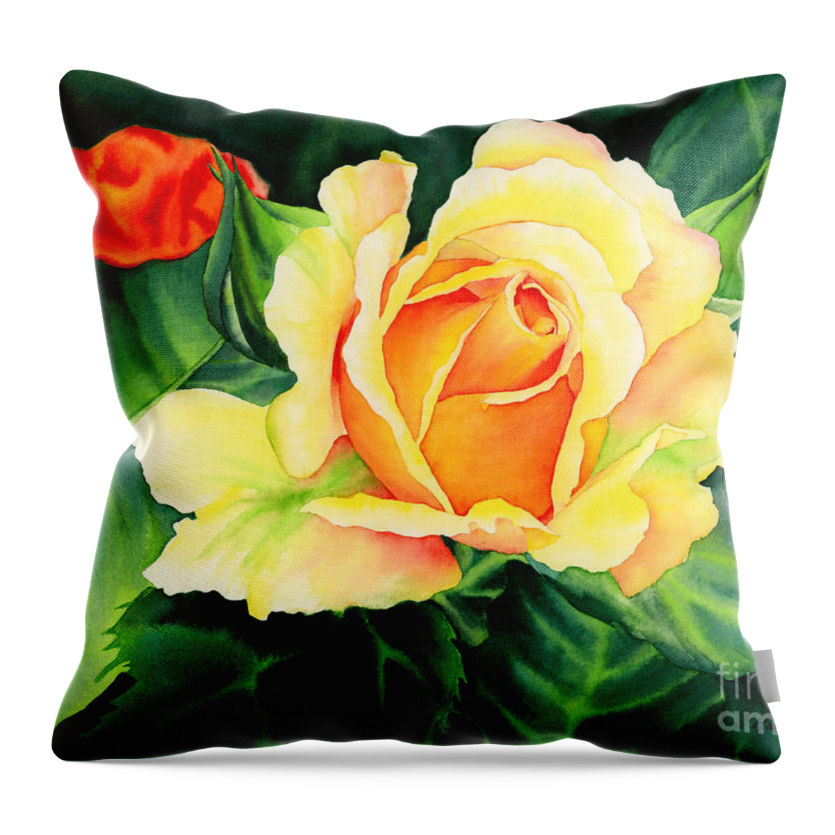 Watercolor Throw Pillow featuring the painting Yellow Roses by Hailey E Herrera