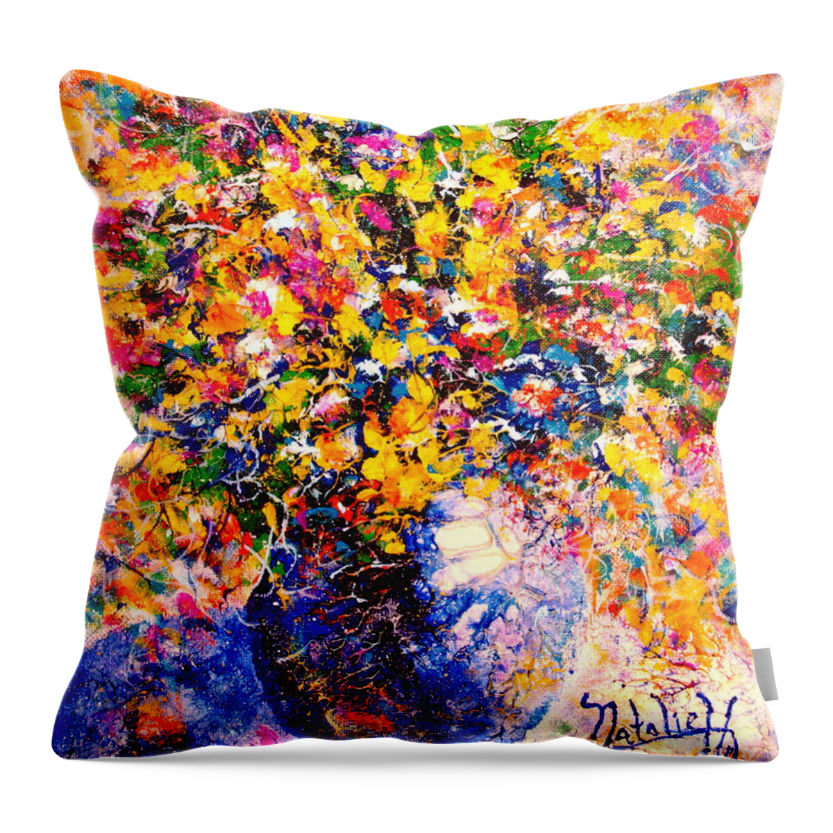 Flowers Throw Pillow featuring the painting Yellow Sunshine by Natalie Holland