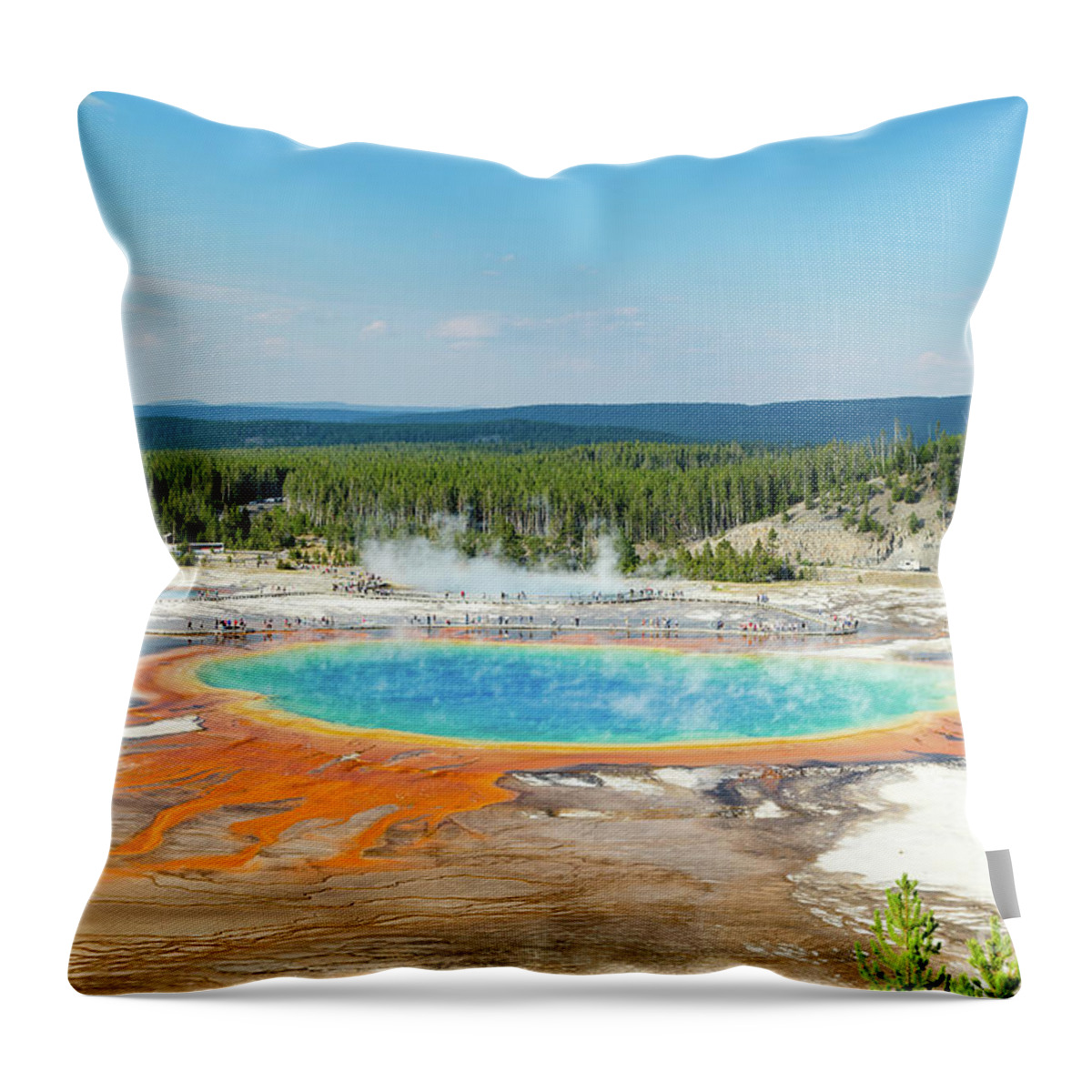Grand Prismatic Spring Throw Pillow featuring the photograph Yellowstone Grand Prismatic Spring by Andy Myatt