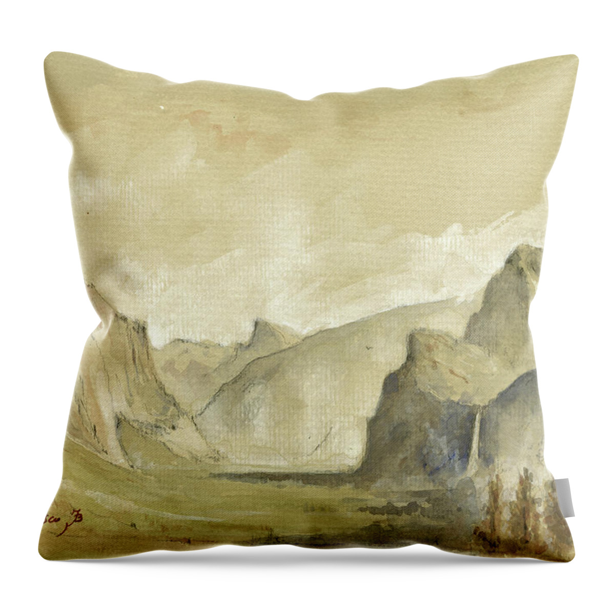 Yosemite Landscape Throw Pillow featuring the painting Yosemite national park by Juan Bosco