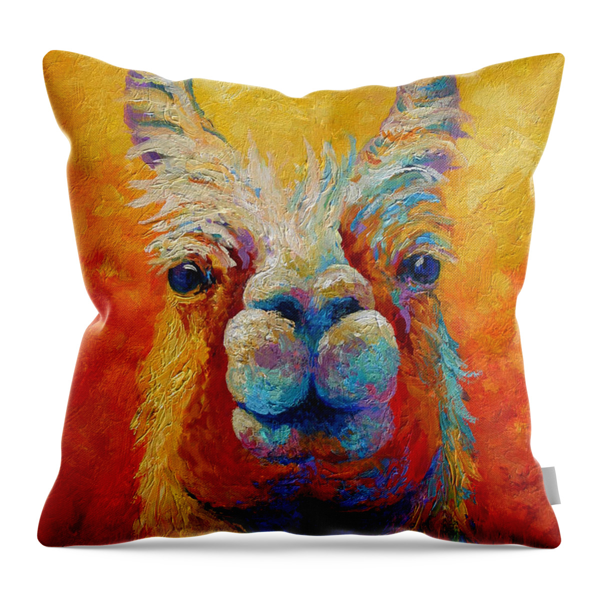 Llama Throw Pillow featuring the painting You Lookin At Me by Marion Rose