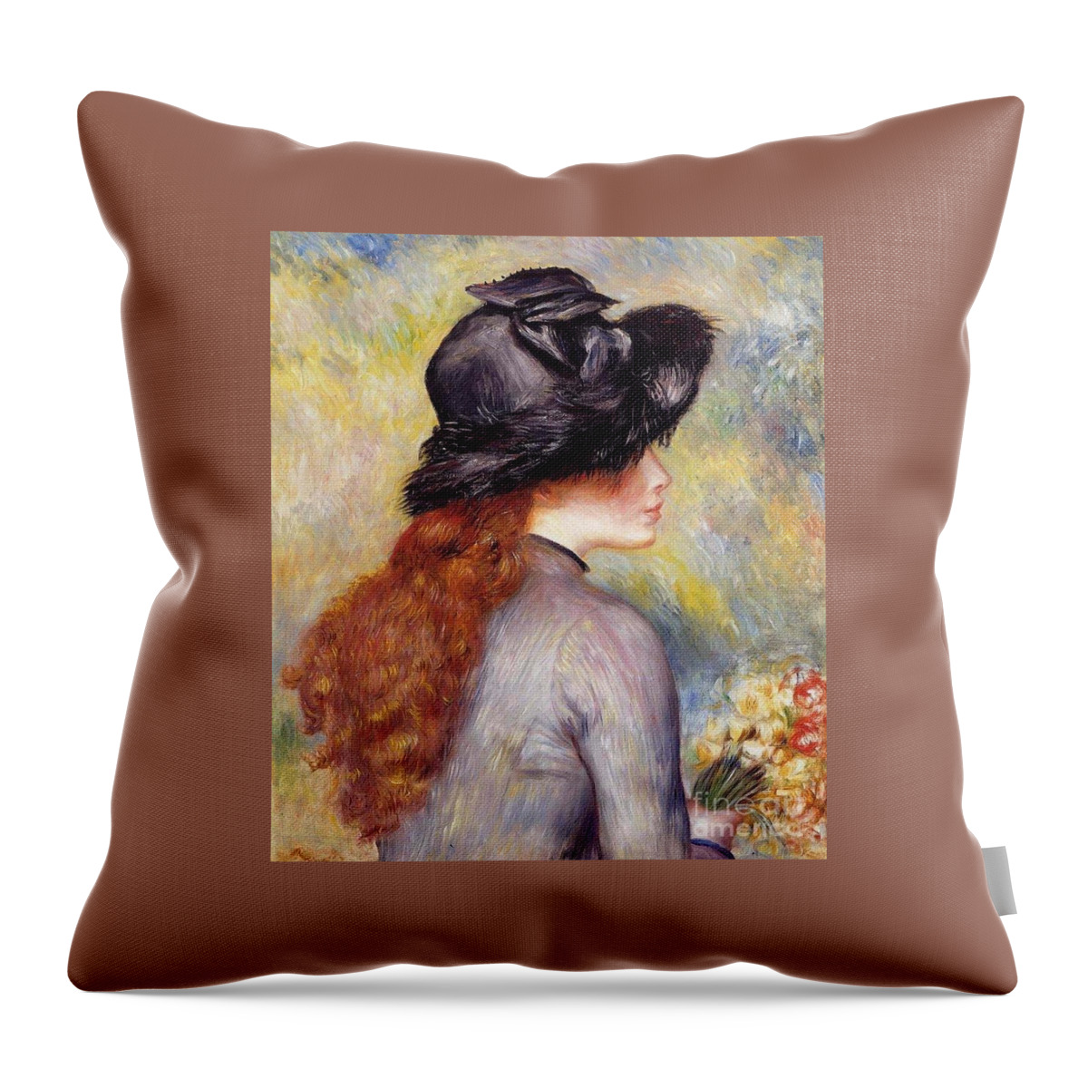Pierre-auguste Renoir Throw Pillow featuring the painting Young Girl with a Bouquet by MotionAge Designs