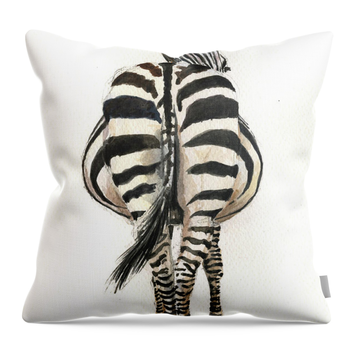 Zebra Art Throw Pillow featuring the painting Zebra back by Juan Bosco