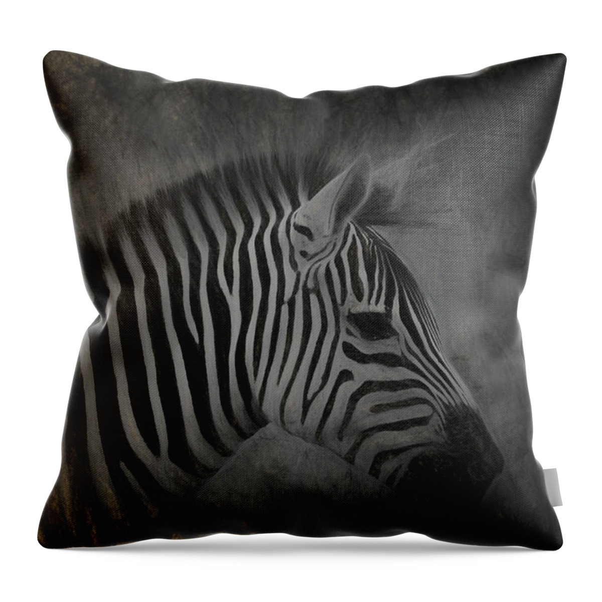 Zebra Throw Pillow featuring the photograph Zebra Portrait Photo Sketch by Artful Imagery