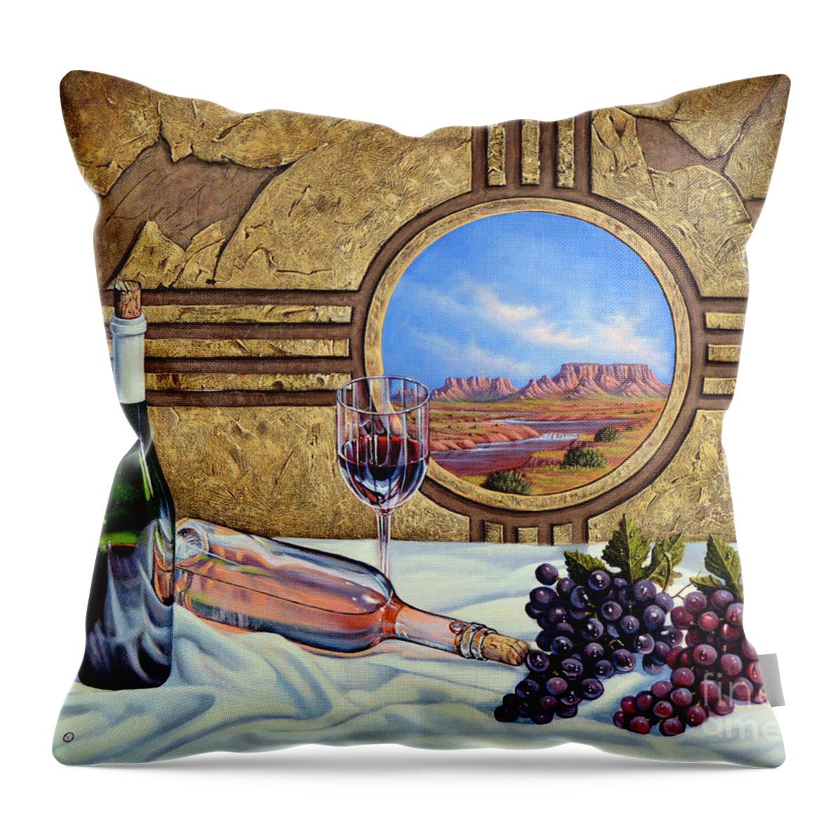 Wine Throw Pillow featuring the painting Zia Wine by Ricardo Chavez-Mendez