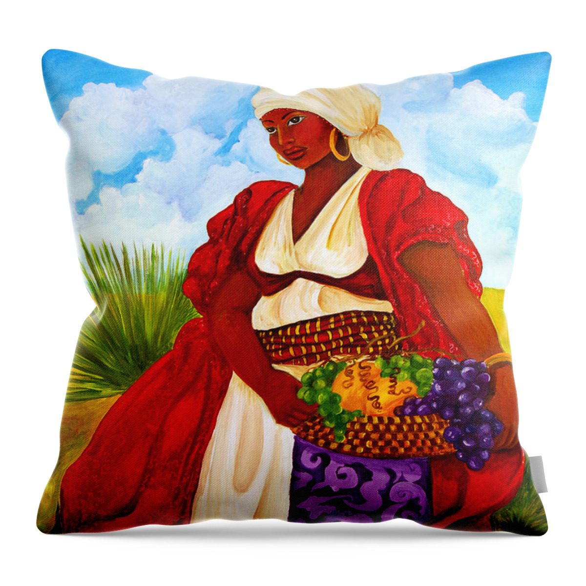 Gullah Throw Pillow featuring the painting Zipporah by Diane Britton Dunham