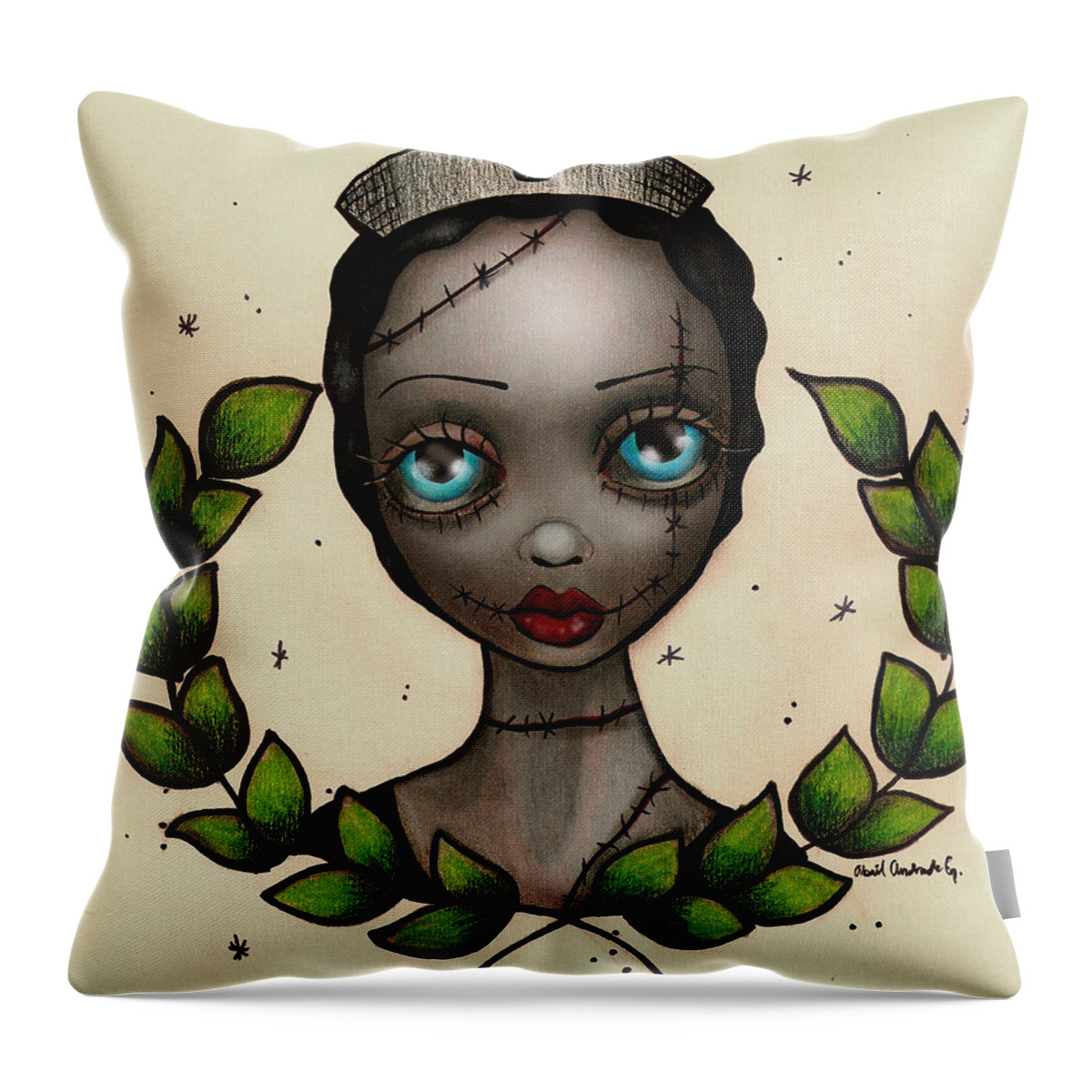 Zombie Throw Pillow featuring the painting Zombie Nurse by Abril Andrade