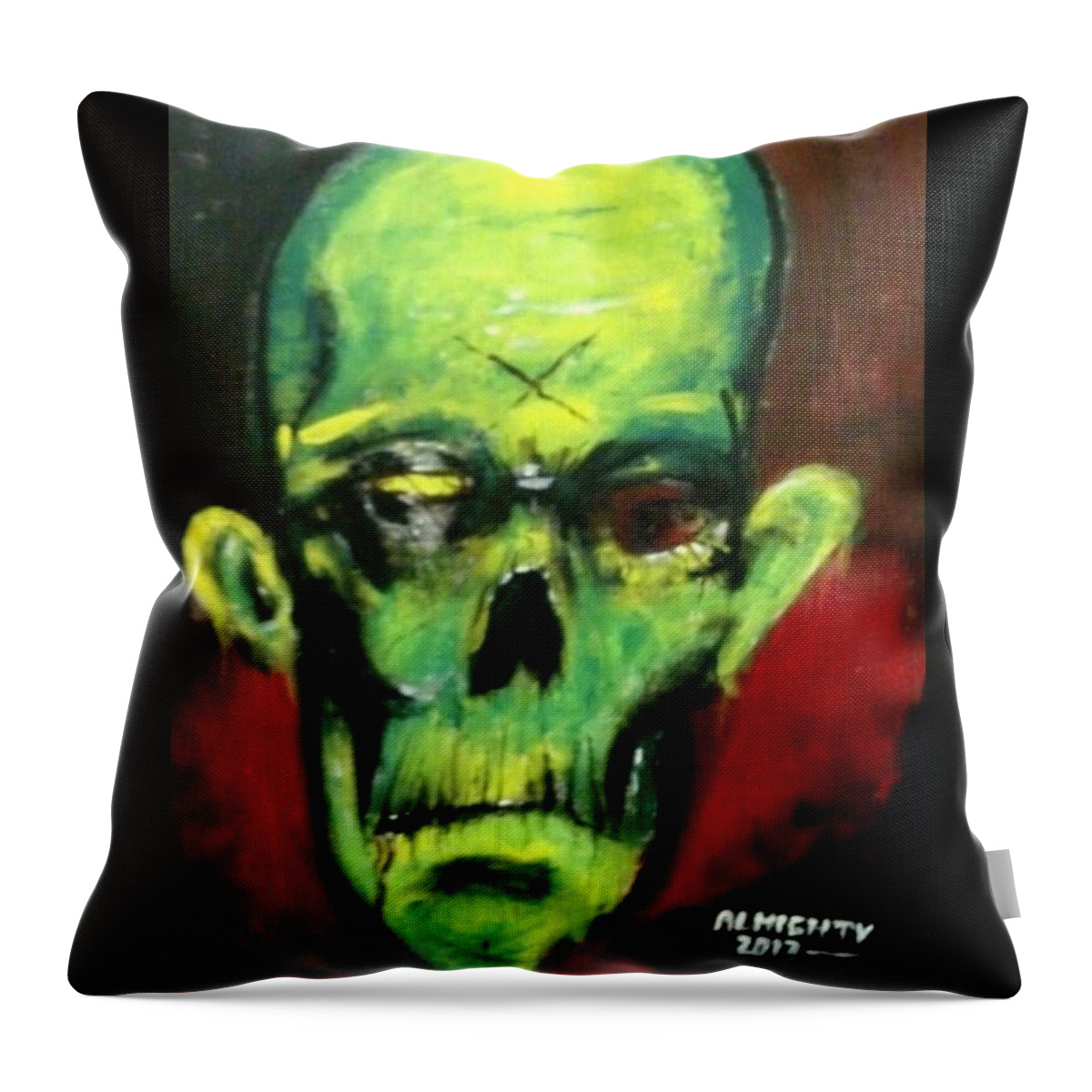 Zombie Throw Pillow featuring the painting Zombie by Ryan Almighty