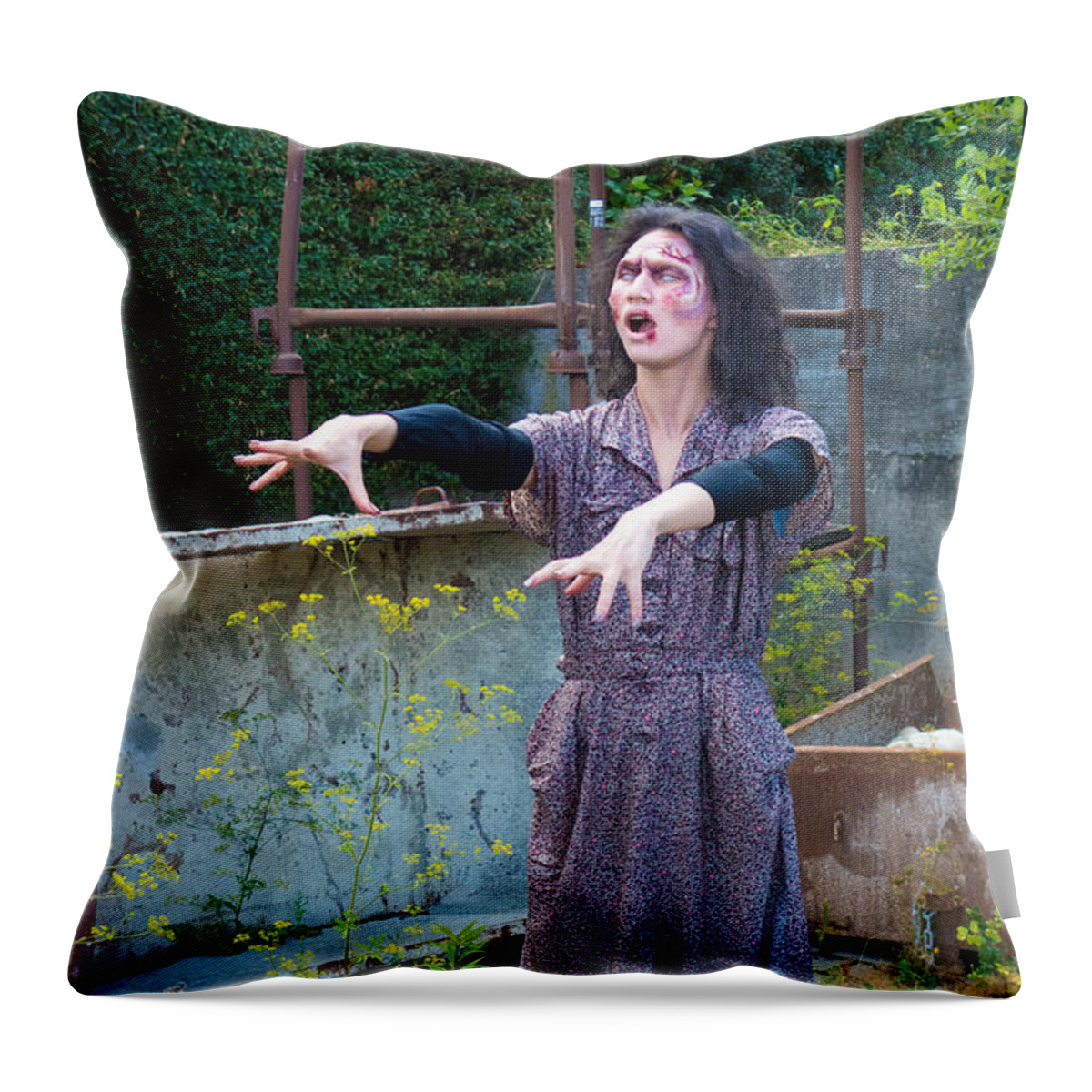 Zombie Throw Pillow featuring the photograph Zombie woman walking by Matthias Hauser