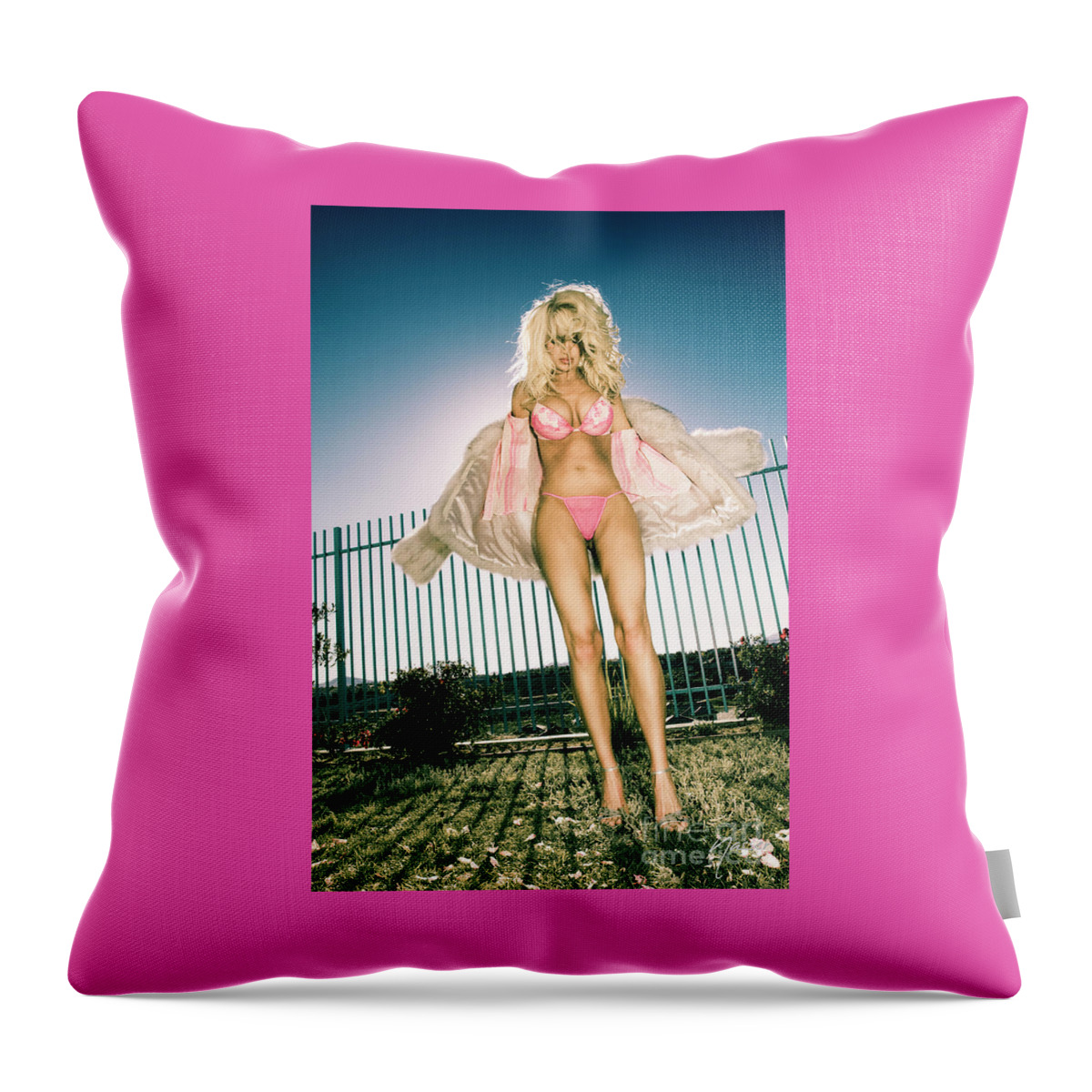 1 One Person Throw Pillow featuring the photograph 0901 Pink Bikini Supermodel Selena Phillips Las Vegas CMI by Amyn Nasser