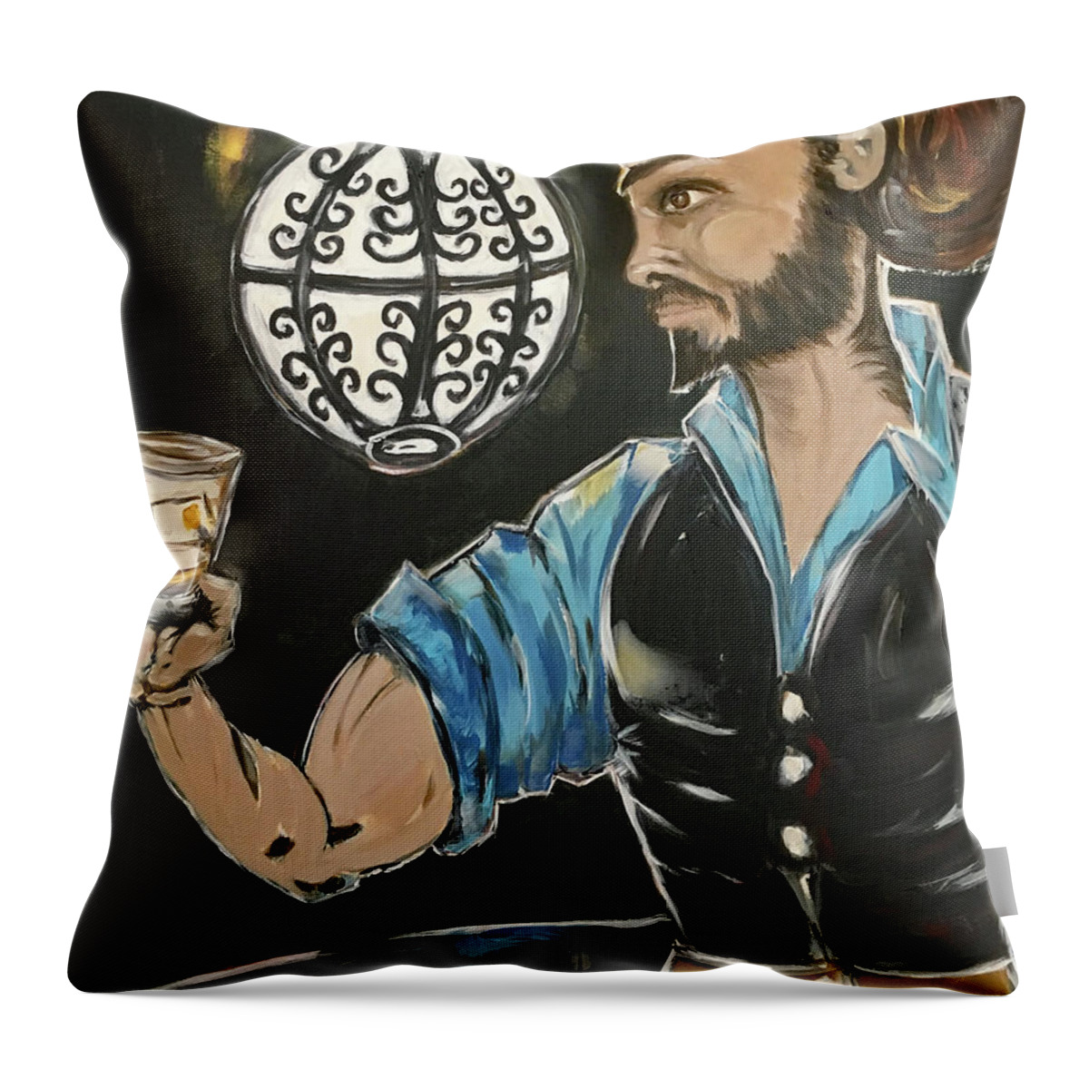 Bartender Throw Pillow featuring the painting A Stiff One featuring Rich by Roxy Rich