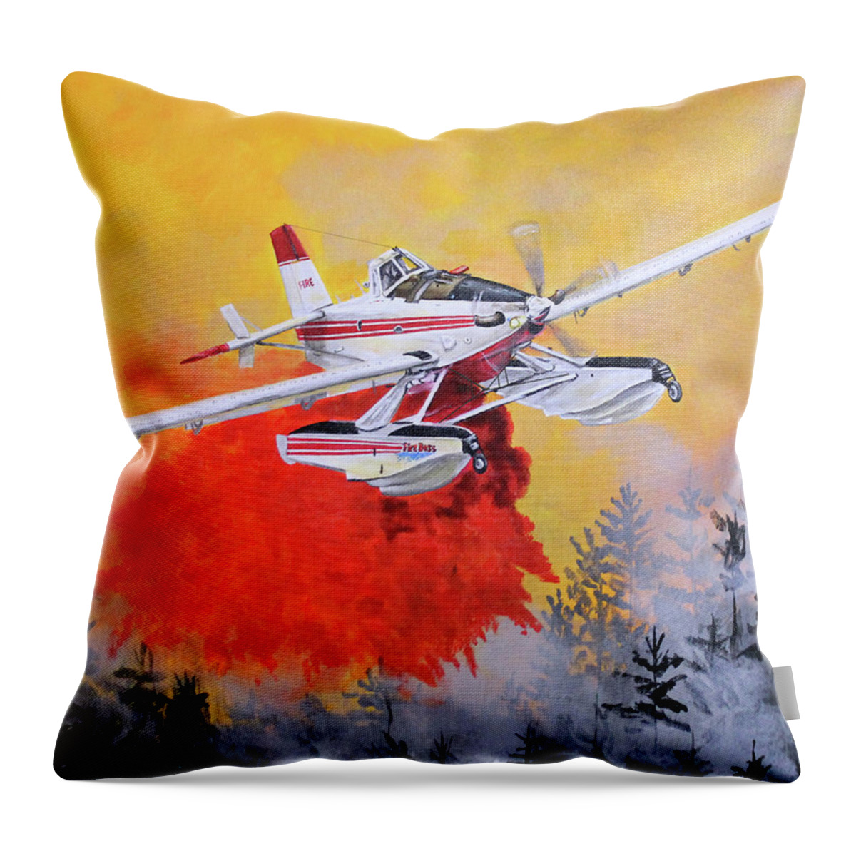 Air Tractor Throw Pillow featuring the painting Air Tractor 802 Fire Boss by Karl Wagner