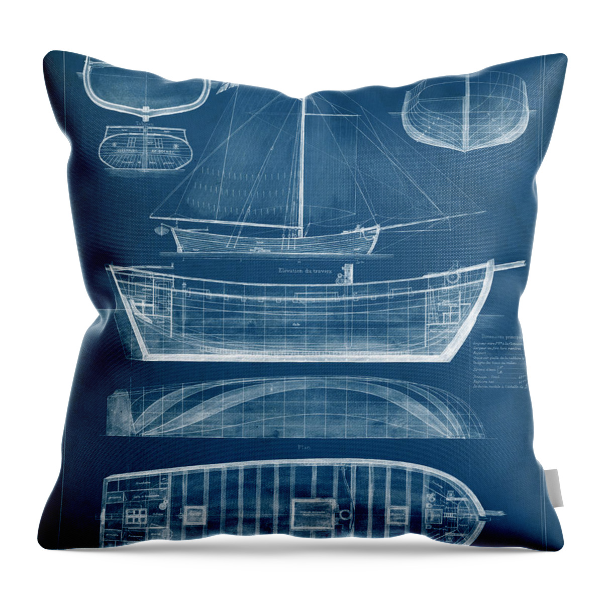 Home Throw Pillow featuring the painting Antique Ship Blueprint II by Vision Studio
