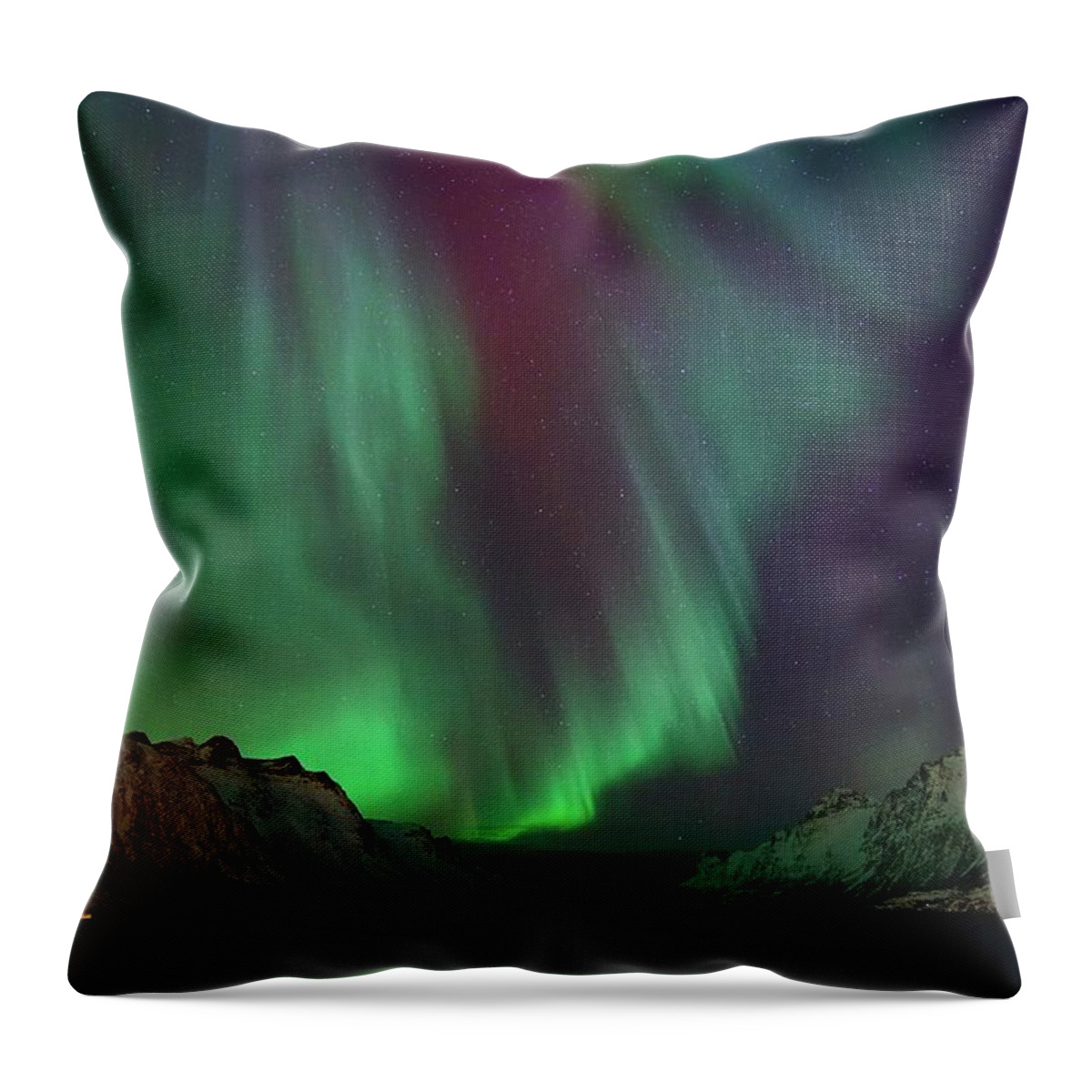 Scenics Throw Pillow featuring the photograph Aurora Borealis In Ersfjordbotn by John Hemmingsen