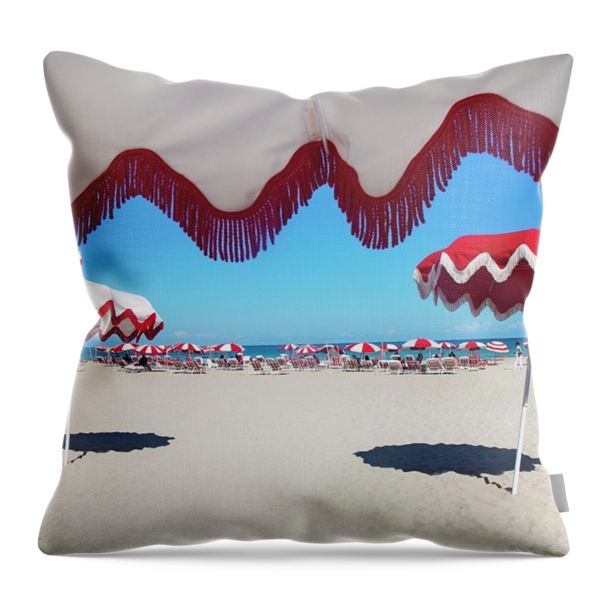 Estock Throw Pillow featuring the digital art Beach Umbrellas In South Beach Miami by Claudia Uripos