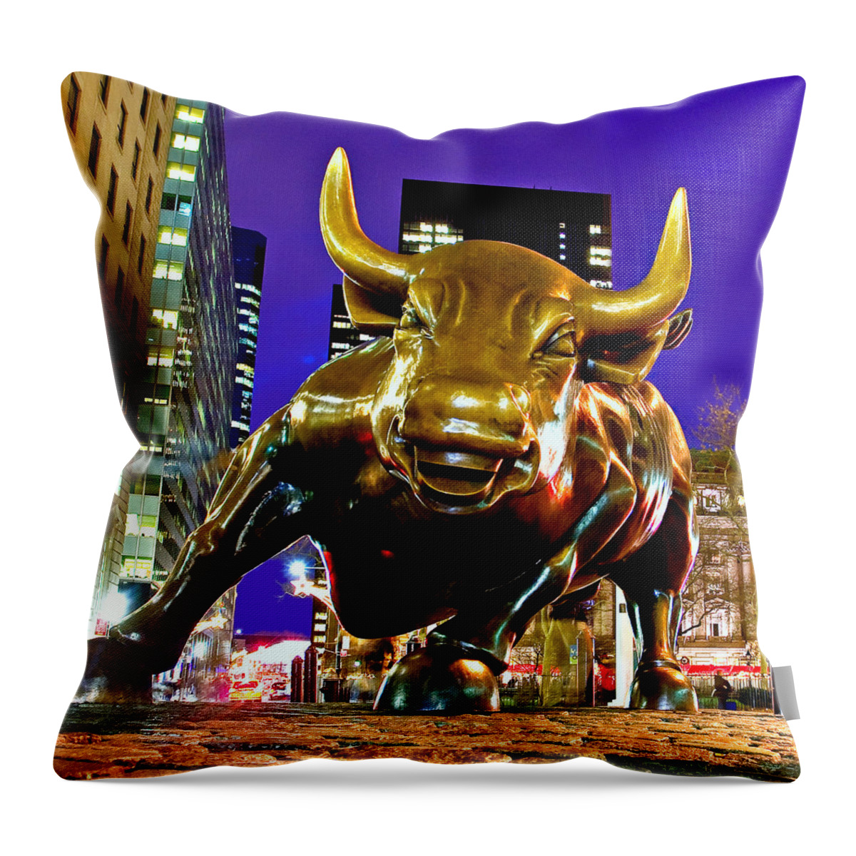 Estock Throw Pillow featuring the digital art Charging Bull, Financial District, Nyc by Claudia Uripos
