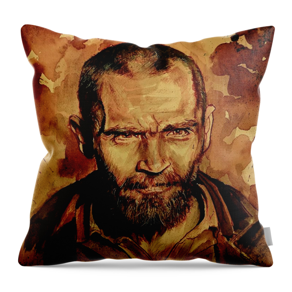Ryan Almighty Throw Pillow featuring the painting CHARLES MANSON portrait fresh blood by Ryan Almighty