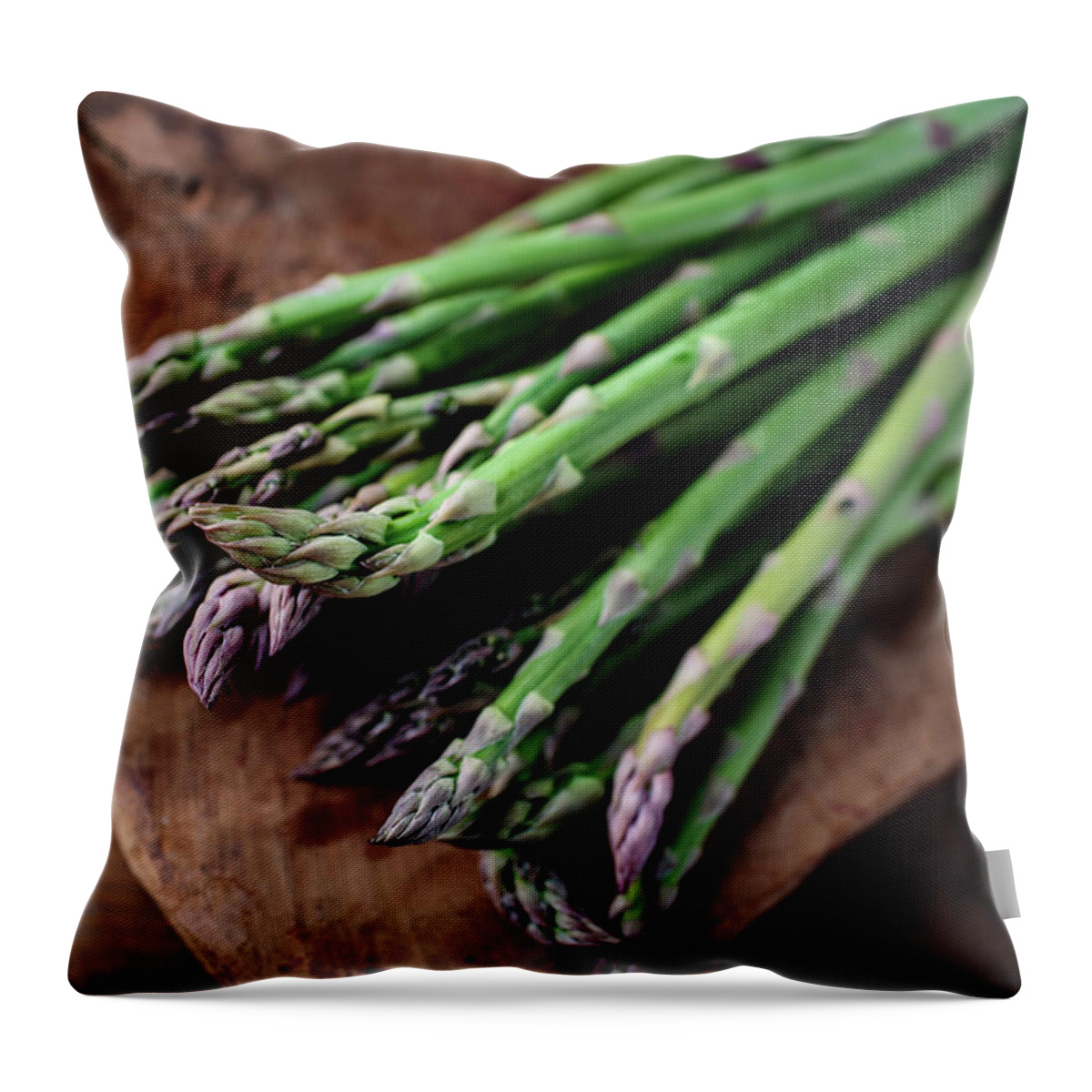 Asparagus Throw Pillow featuring the photograph Fresh Green Asparagus by Nailia Schwarz