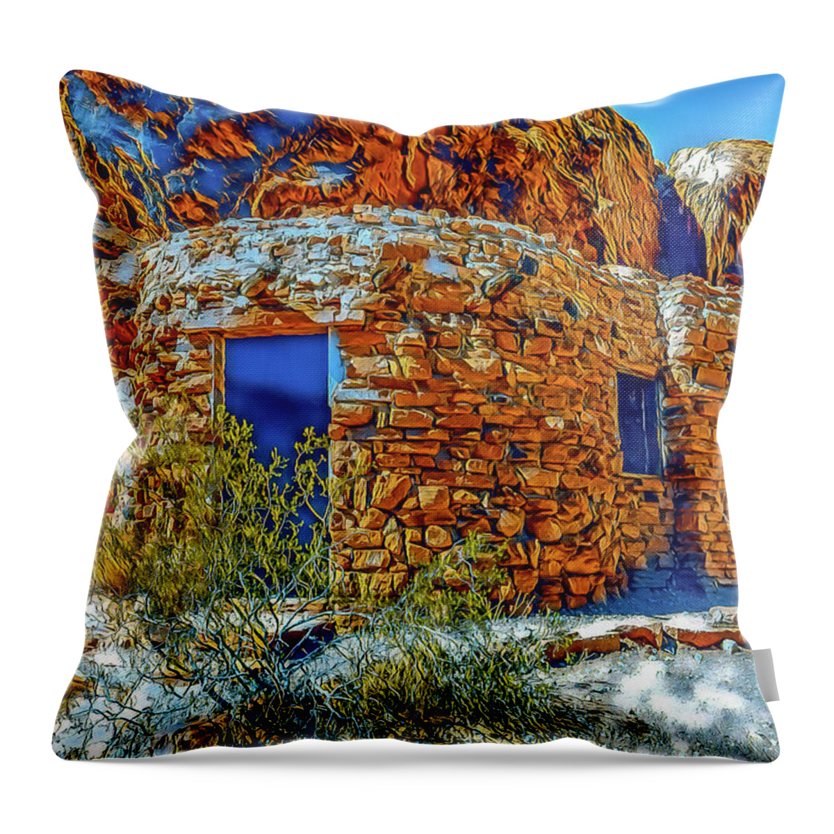 Stone House Throw Pillow featuring the digital art Historic Stone House by Jerry Cahill