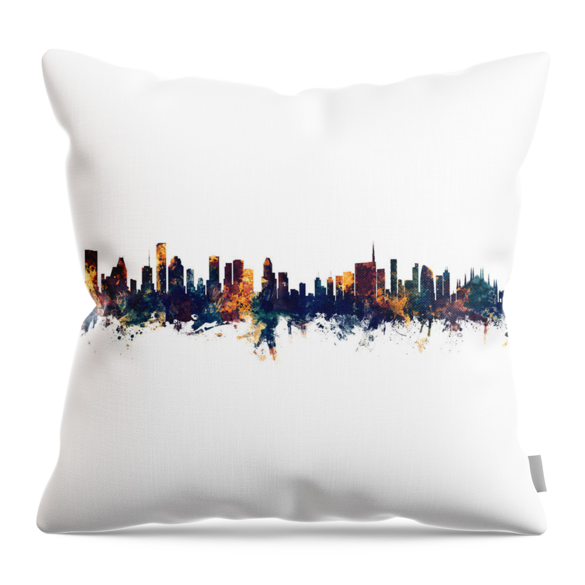 Houston Throw Pillow featuring the digital art Houston and Milan Skyline Mashup by Michael Tompsett