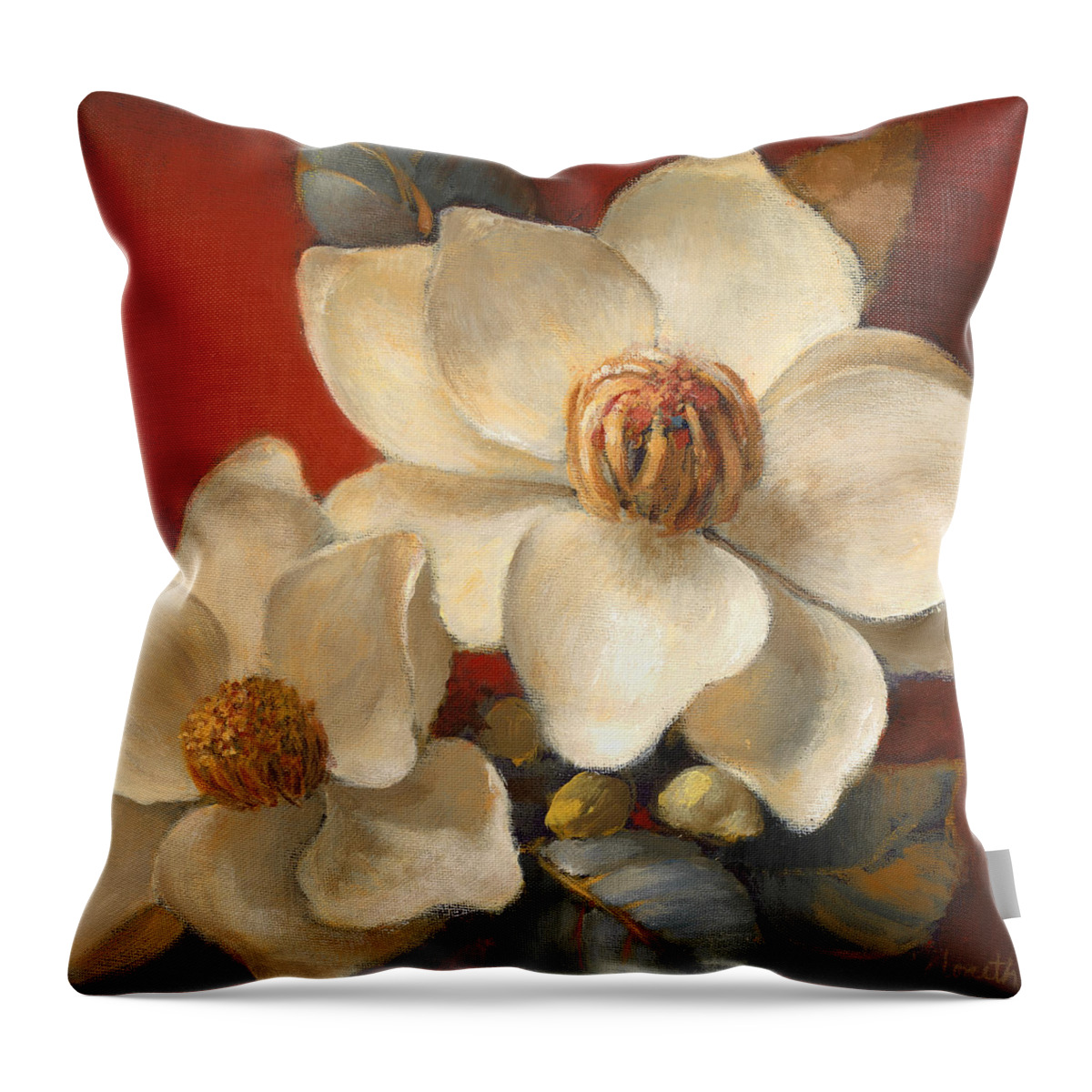 Magnolia Throw Pillow featuring the painting Magnolia Passion II by Lanie Loreth