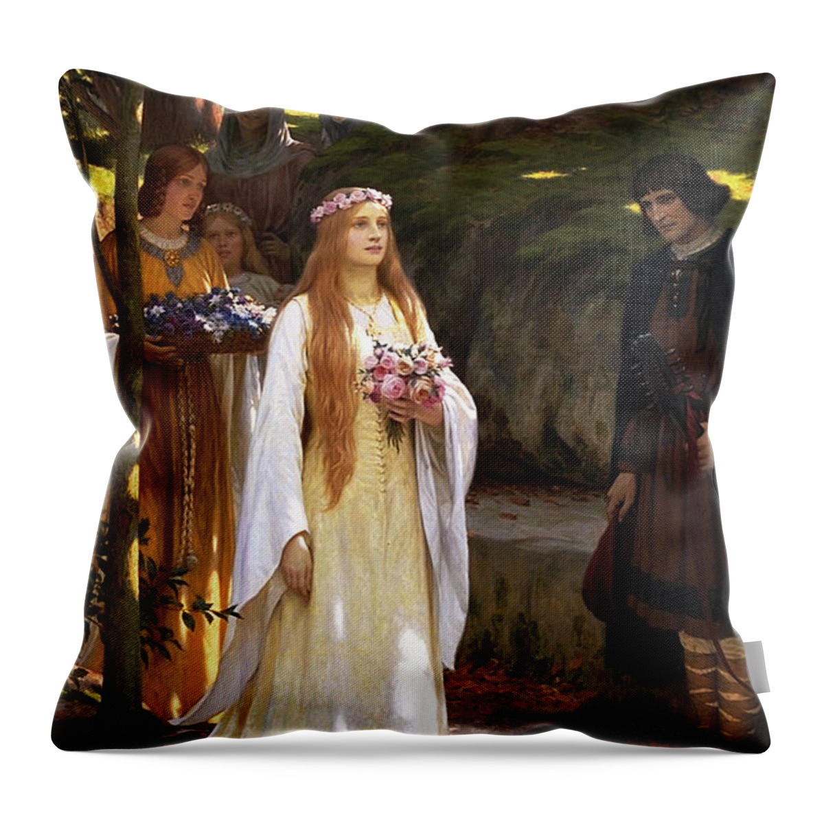 My Fair Lady Throw Pillow featuring the painting My Fair Lady by Edmund Leighton by Rolando Burbon