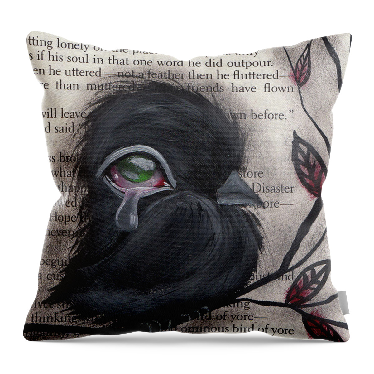 Raven Throw Pillow featuring the painting Nevermore by Abril Andrade