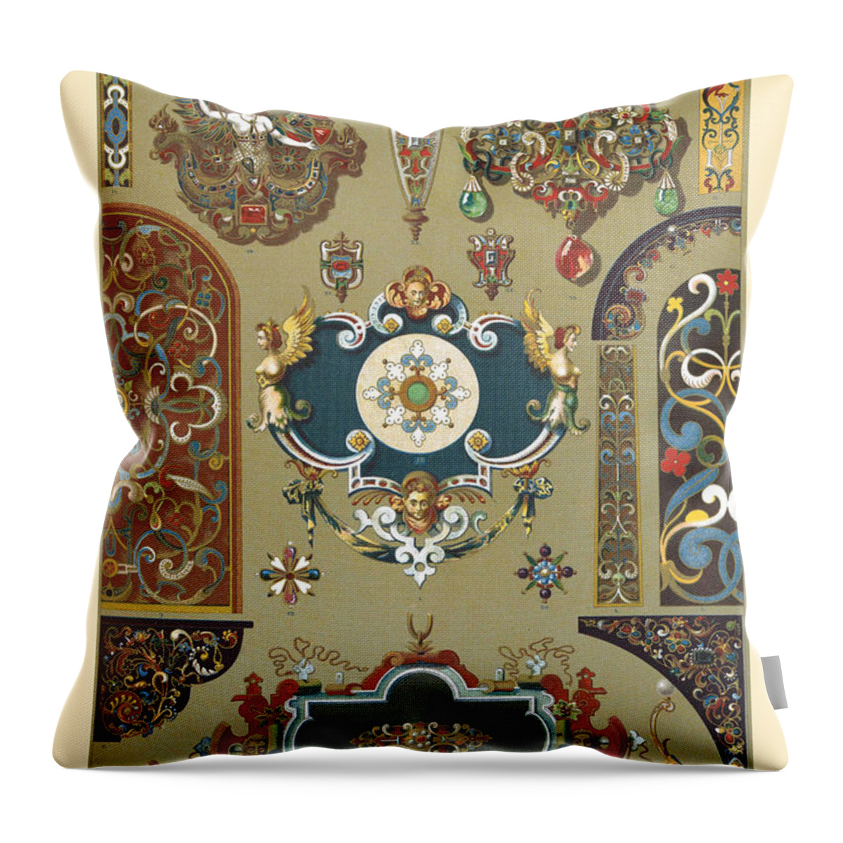 German Renaissance Throw Pillow featuring the painting Ornament-GERMAN RENAISSANCE by Racinet