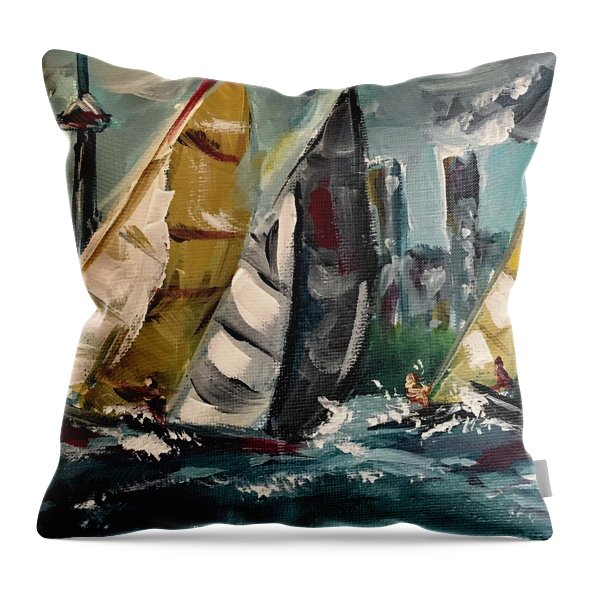 Harbor Throw Pillow featuring the painting Racing Day by Roxy Rich