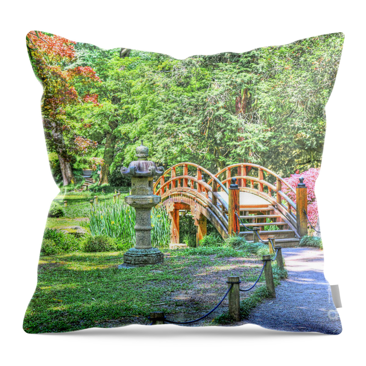 Richmond Va Virginia Throw Pillow featuring the photograph Richmond VA Virginia - Maymont Japanese Garden Bridge - In Color #1 by Dave Lynch