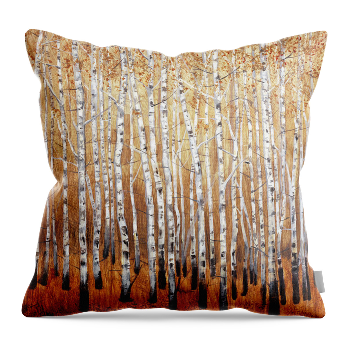 Landscapes Throw Pillow featuring the painting Sienna Birches I by Tim Otoole
