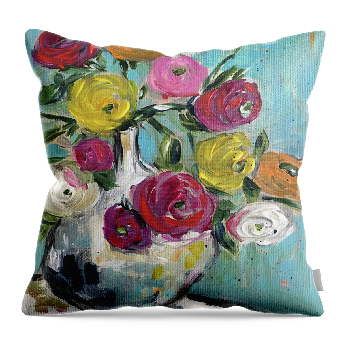 Ranunculas Throw Pillow featuring the painting Smiling Ranunculas by Roxy Rich