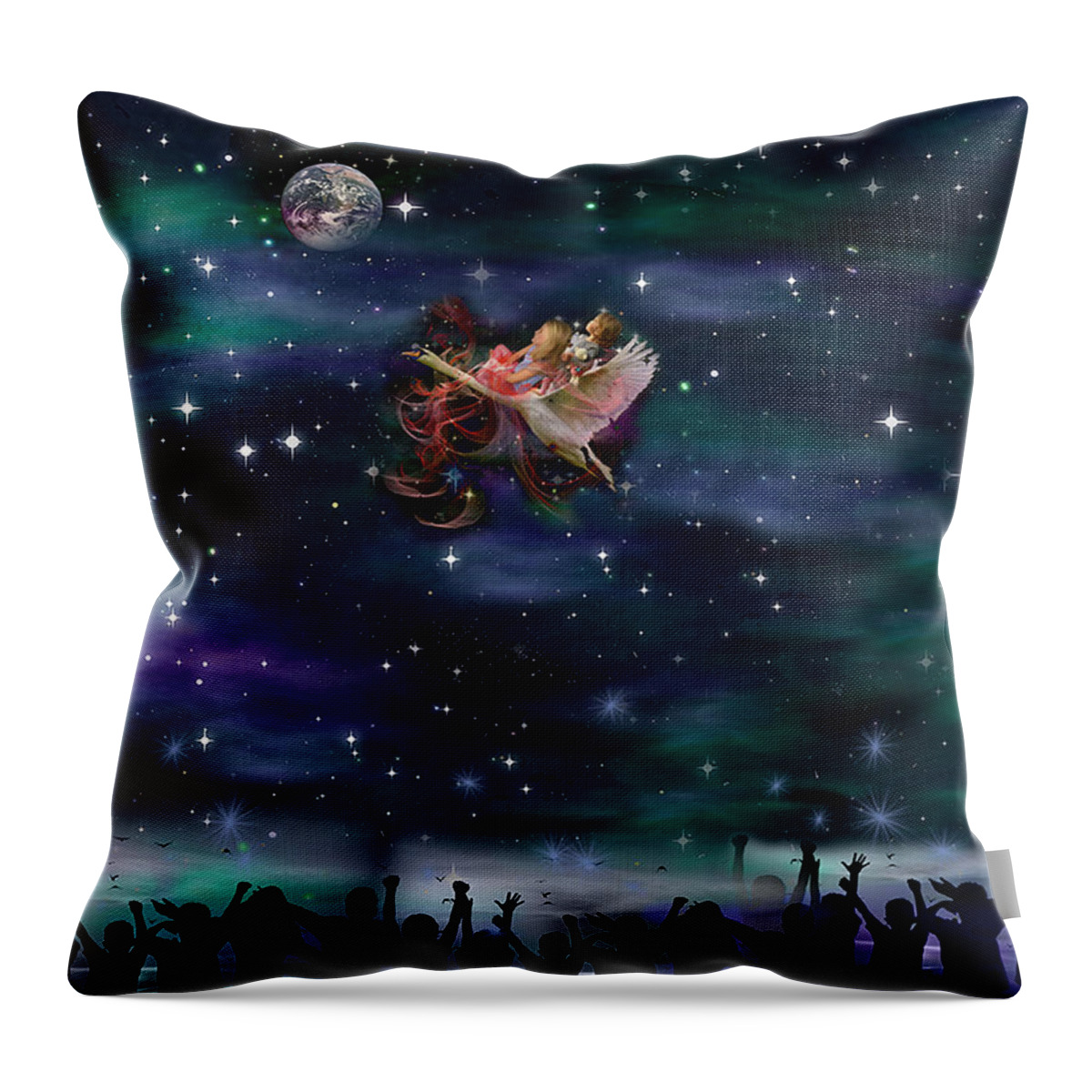Children Throw Pillow featuring the mixed media Soaring Through the Galaxy by Colleen Taylor