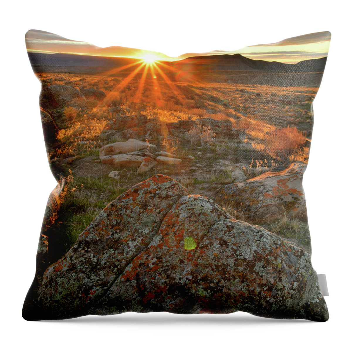 Book Cliffs Throw Pillow featuring the photograph Sunset Light on Book Cliff Boulders #1 by Ray Mathis