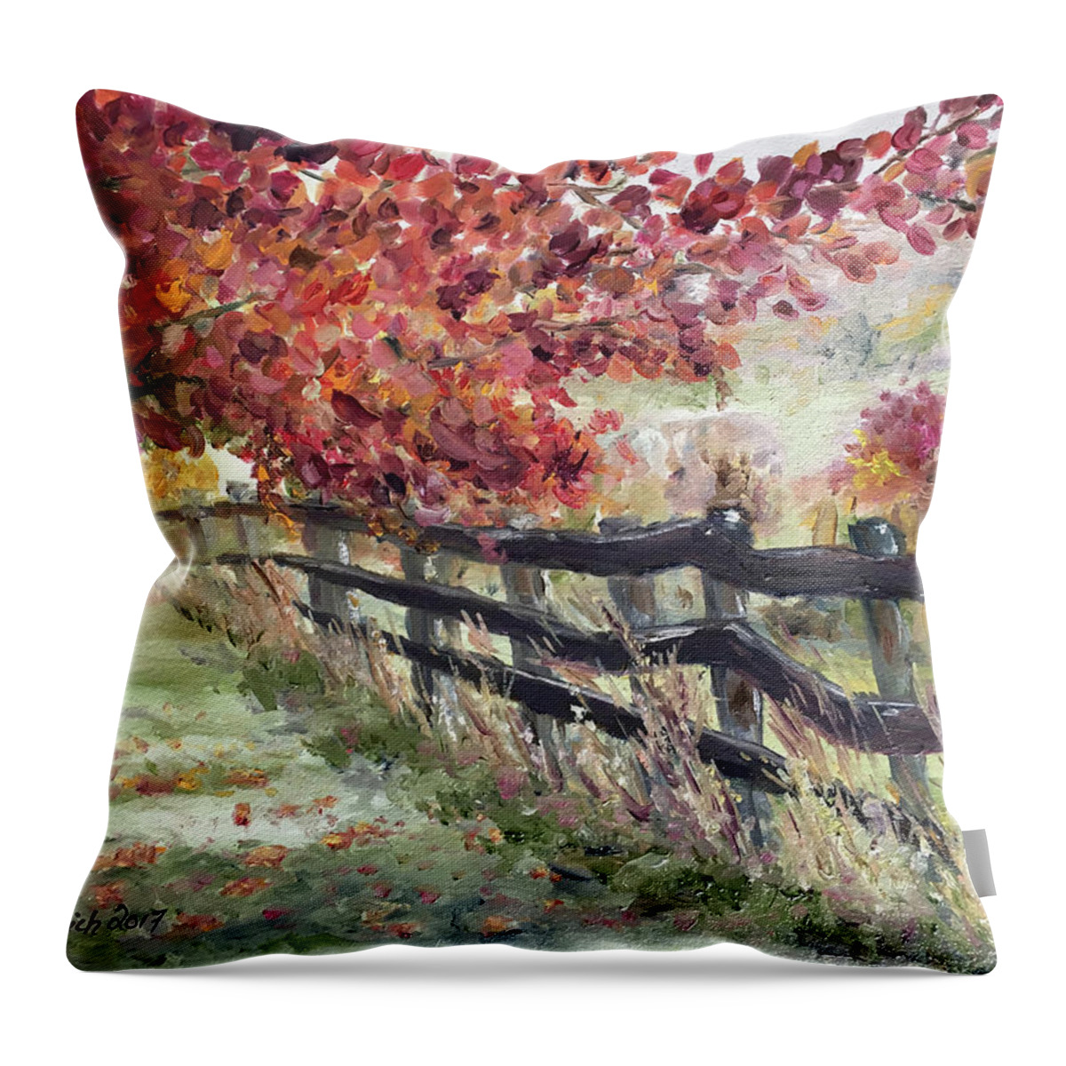 Fence Throw Pillow featuring the painting The Rickety Fence by Roxy Rich